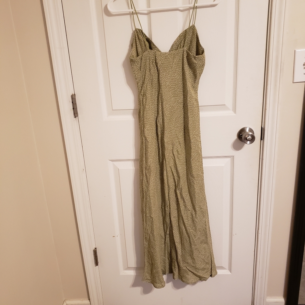 Hello Molly Olive Green Polka Dot Slip Midi Dress with Side Slit - Picture 8 of 15
